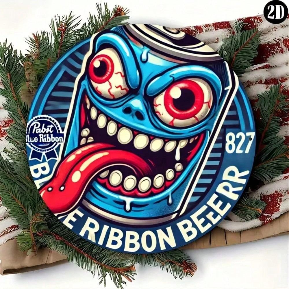 

Vintage Pabst Blue Ribbon Metal Wall Sign, Round Beer Tin Decor for Home Bar Cafe, Holiday Gift 20x20