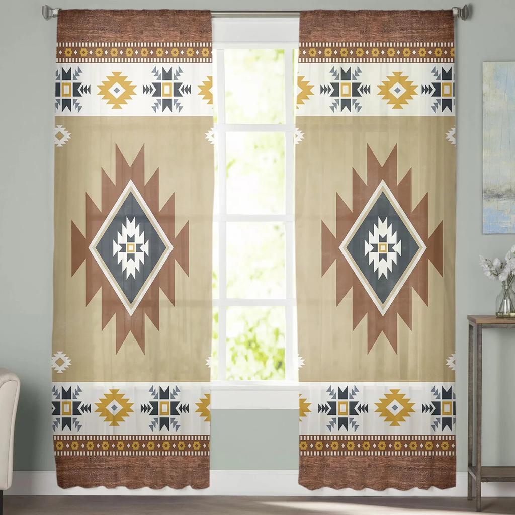 Southwest American Tribal Totem Boho Sheer Curtains Transparent Window Voile Tulle for Bedroom Holiday Decoration
