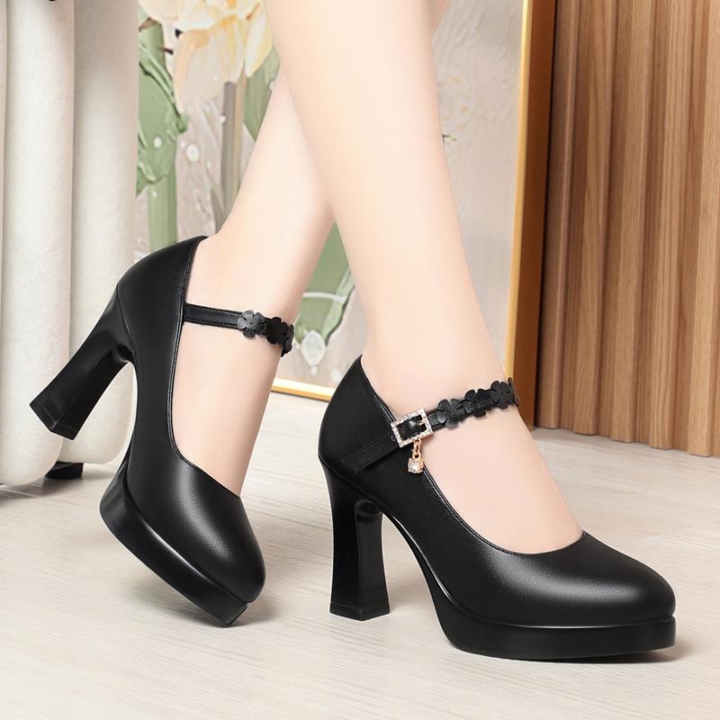 High Heels Platform Pumps 2025 Spring New Fashion High Heels Shoes Woman PU Leather Waterproof Shoes Femme Ladies Office Shoes