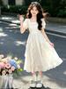 Girls' Summer Puff Sleeve Chiffon Princess Dress - Elegant French Style Long Lace Dress for Kids