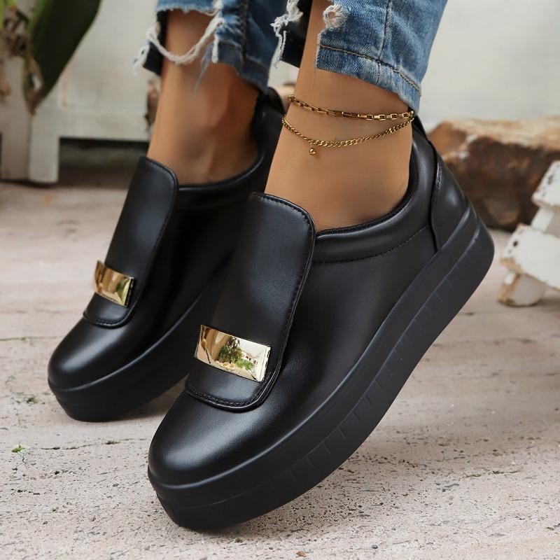 Large size temperament sequined casual single shoes women's autumn new round head height increase one pedal single shoes