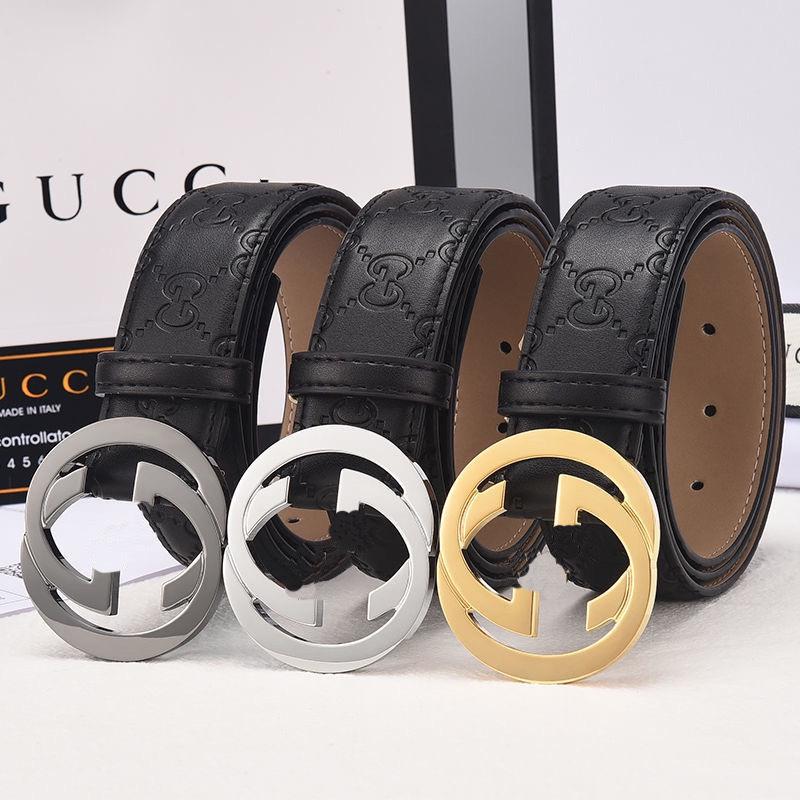 Pánský trendy korejský kožený opasek s hladkou přezkou Double G