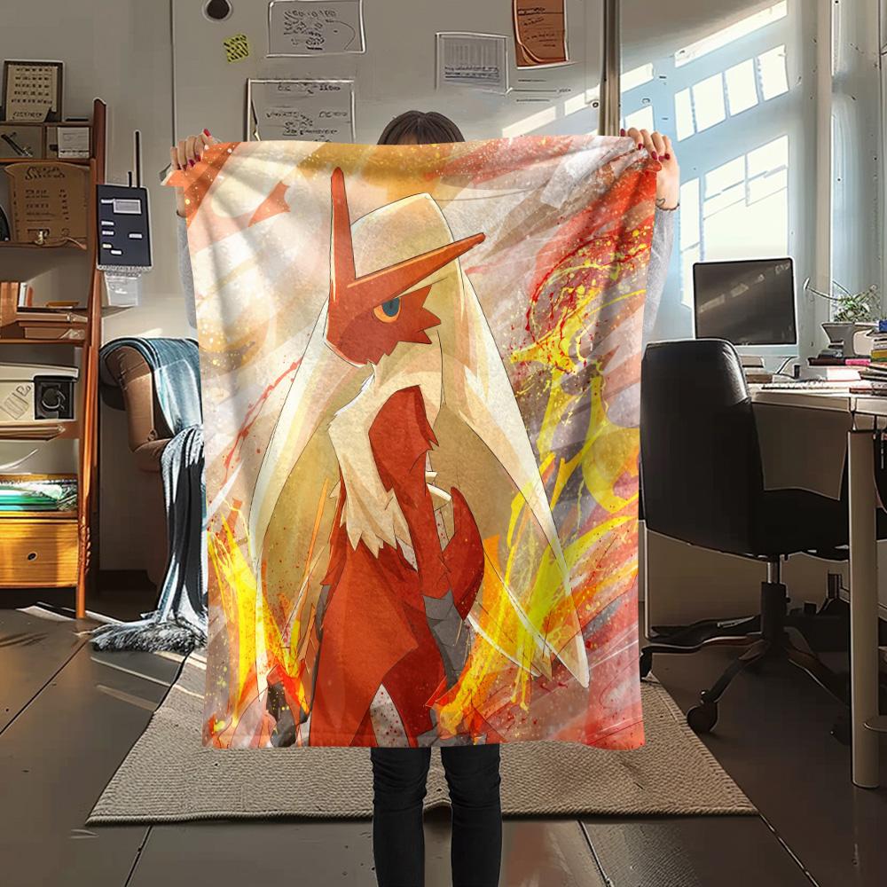 Blaziken Print Flannel Blanket, High Quality Comfortable for All Seasons, Home Decor, Warmth and Comfort