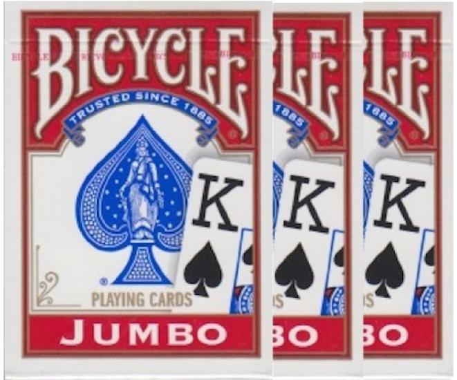 

Paying Technologies BICYCLE Jumbo Index Playing Shrink Pack Cards, Red, 3-Deck