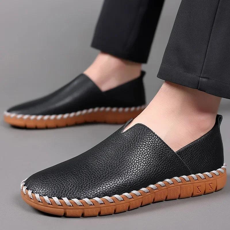 Fashion Lazy Loafers Men's Leather Casual Shoes Solid Man Flat Shoes Slip On Soft Sole Driving Shoes for Men Footwear Sapatenis Masculin