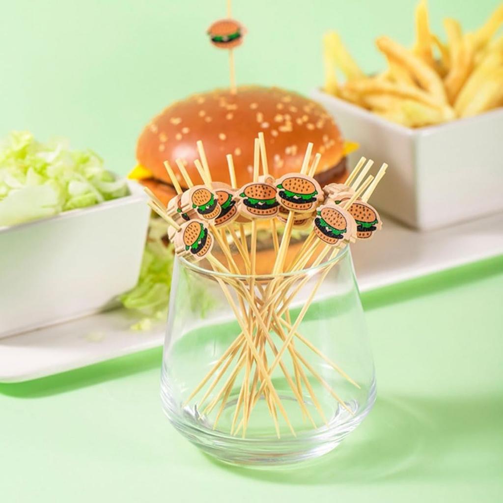 100Pcs Hamburger Garnish Bamboo Sticks Disposable Fruit Sticks Food Picks Sandwich Decor Bento Accessories Party Buffet Fork