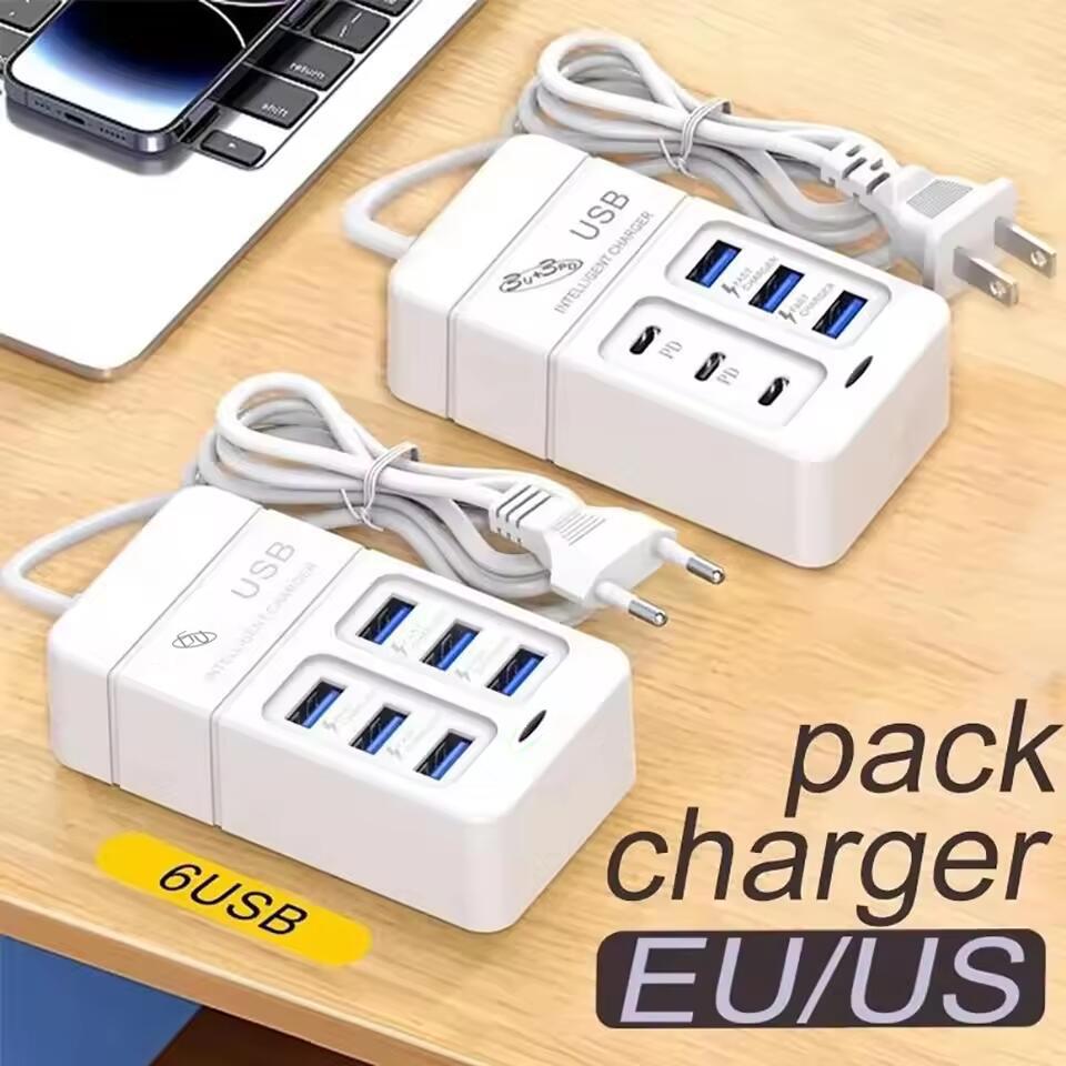 35W 6 Ports USB Fast Charger PD Type C Fast Charging Phone Power Charger USB Hub Adapter Multiport EU US Plug Quick Wall Charger