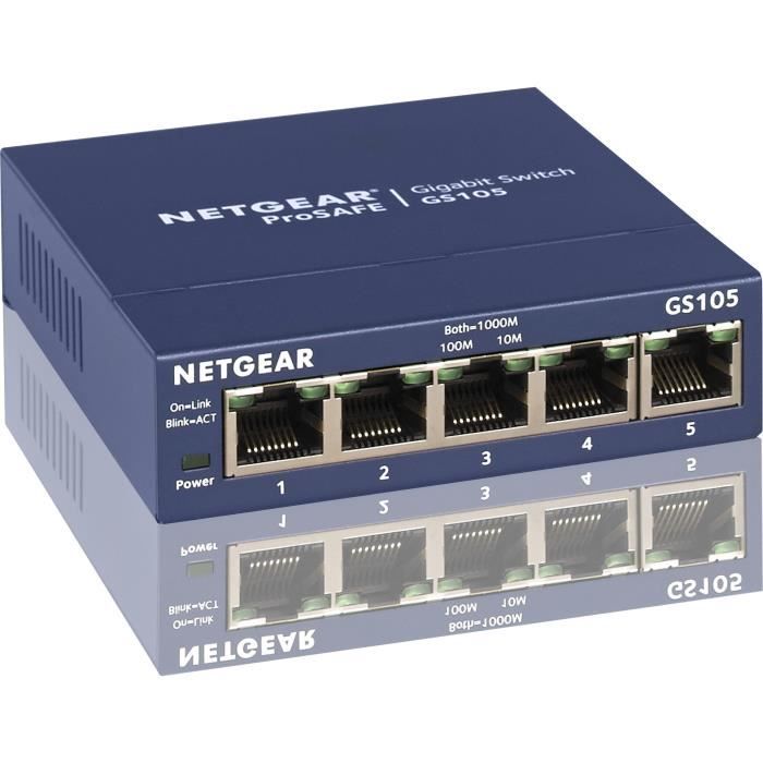 NETGEAR GS105 Switch Ethernet 5 Ports Métal Gigabit (10/100/1000), Protection ProSAFE, Garantie À Vie Idéal Pour Les PME Et TPE