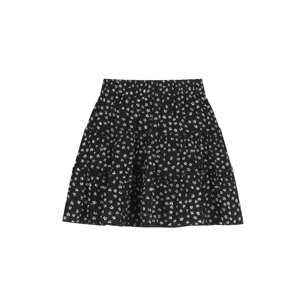 Black Floral Skirt Women's Summer New Temperament Cake Skirt Skirt Skirt Small A-word Skirt Short Skirt
