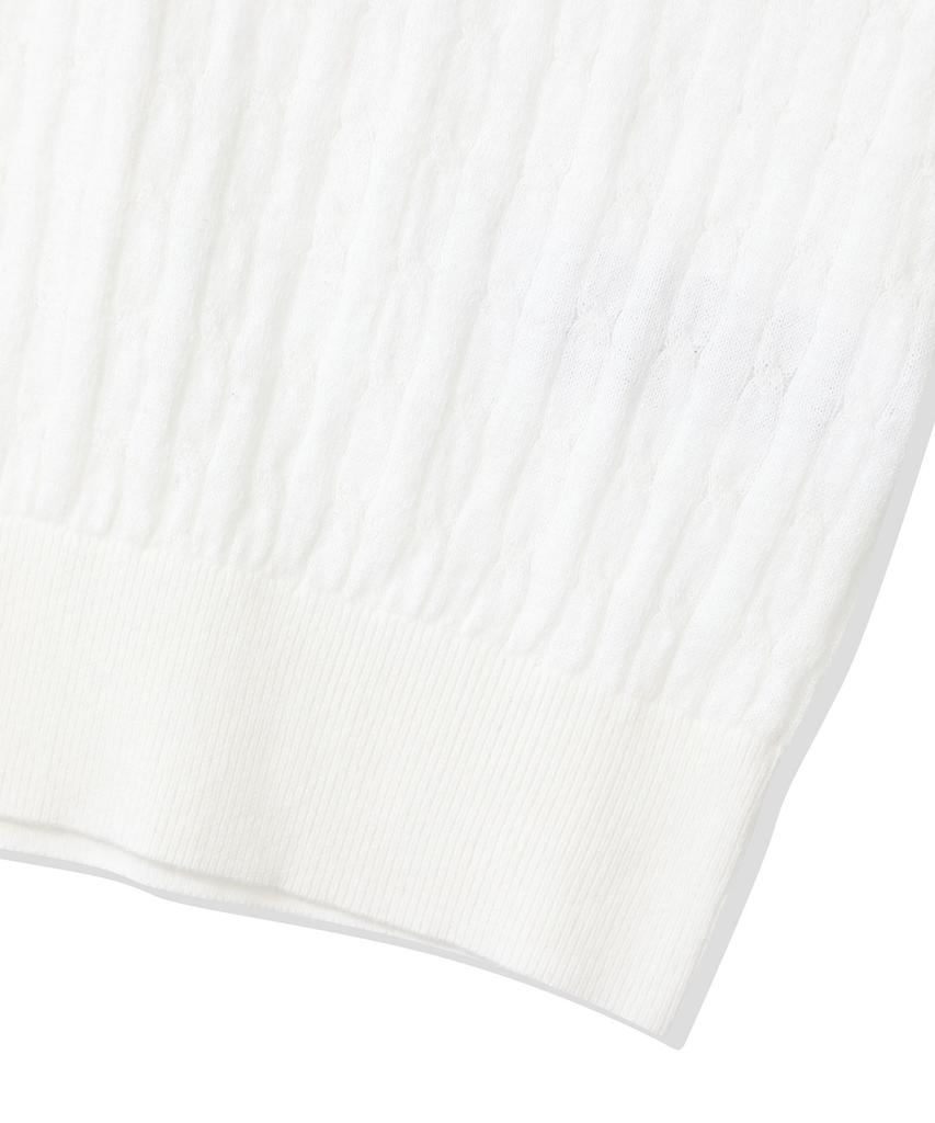 CGP (Women) Small Square Logo Cable Short Sleeve Knit - White