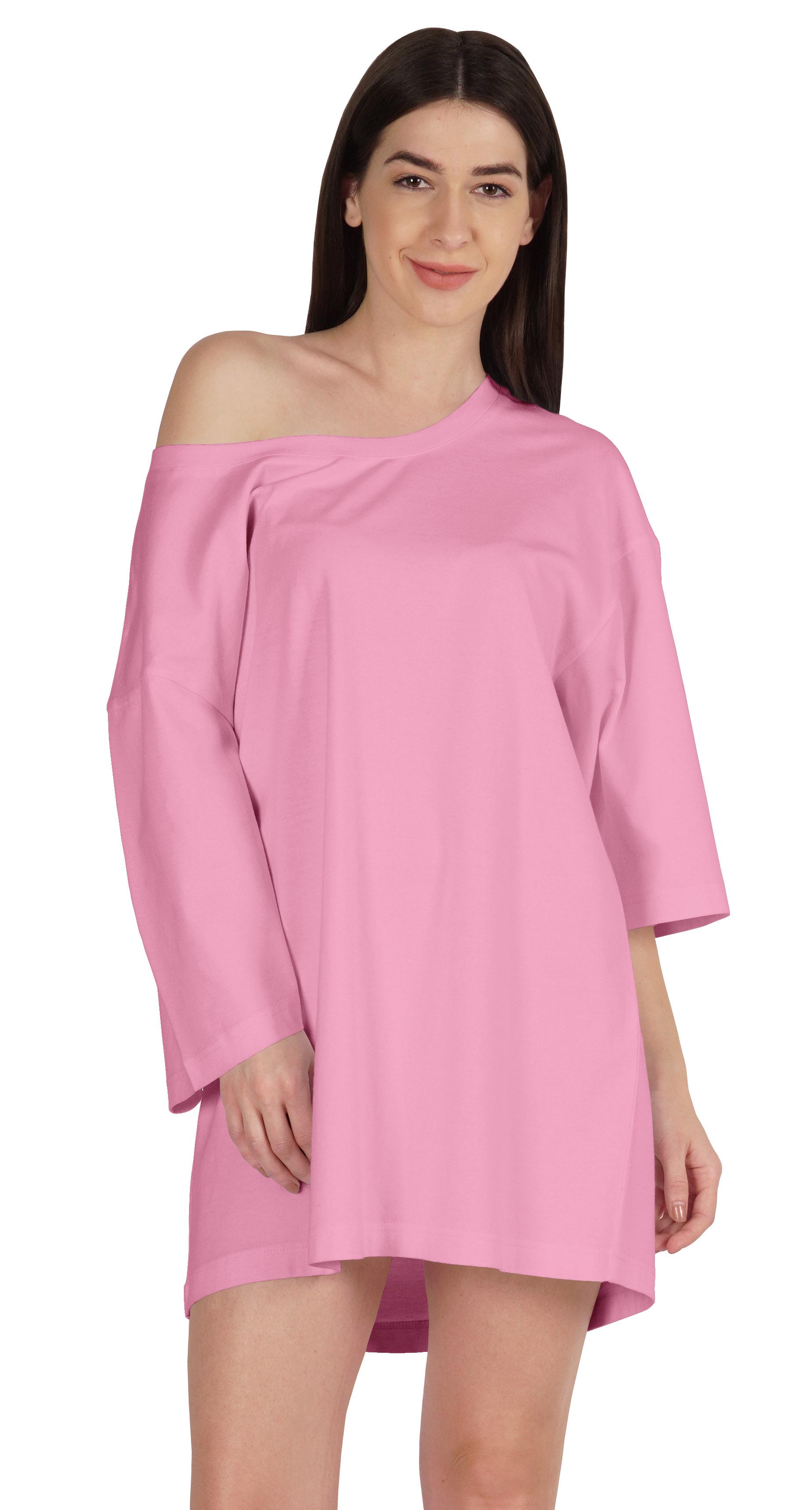 

Inkmeso Solid Boyfriend T-Shirt Top For Women Loose Fit Long Sleep Shirt Tee XXL троянди рожеві кольору