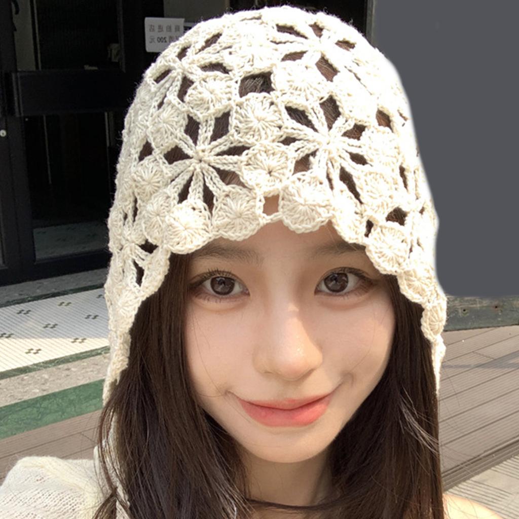 Handmade Crochet Hat Hollows Out Cotton Knitted Hat Women Fashion Hat for Spring and Autumn