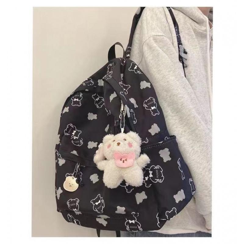 Bear Cartoon Print Backpack Versatile Soft Girl School Bag Teenage Girl Backpack