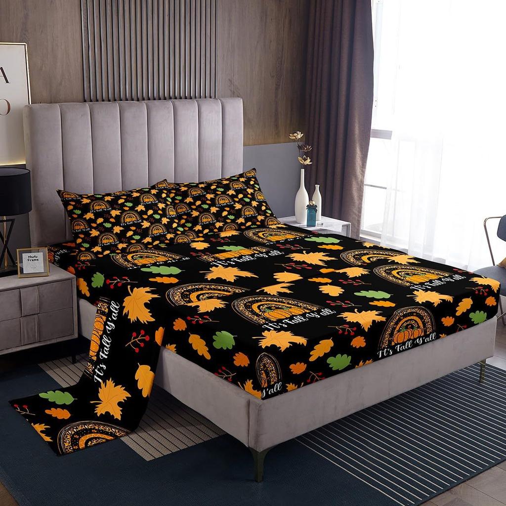 Cartoon mushroom pattern mattress four-piece bedding set bedroom dormitory bedding decoration