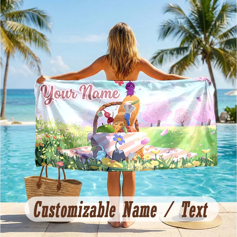Custom Text Beach Towel, Soft Absorbent Swimming Multi-use TowelPikmin