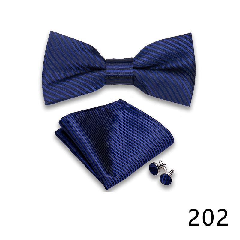 Men's Formal Bow Tie and Pocket Square Set for Banquets and Weddings, with Lapel Flower.