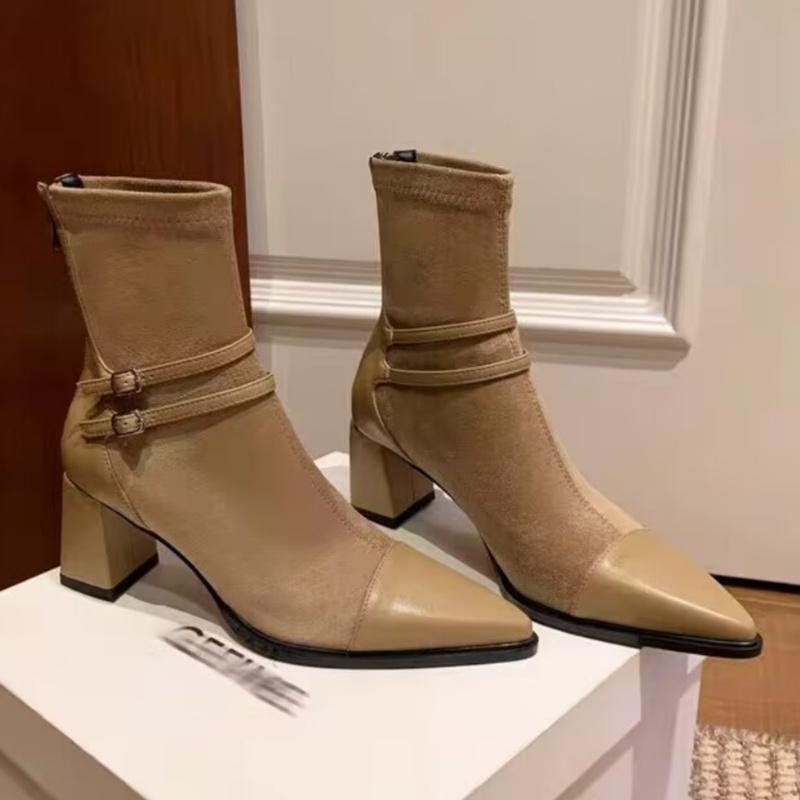 

Женские ботильоны на высоком каблуке «Челси», сексуальные туфли с острым носком, зимний тренд 2025 года, элегантные офисные туфли для ходьбы на толстом каблуке Botas Mujer 40 абрикосовый