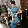Spandex stand-up collar mid-slit long cheongsam dress women