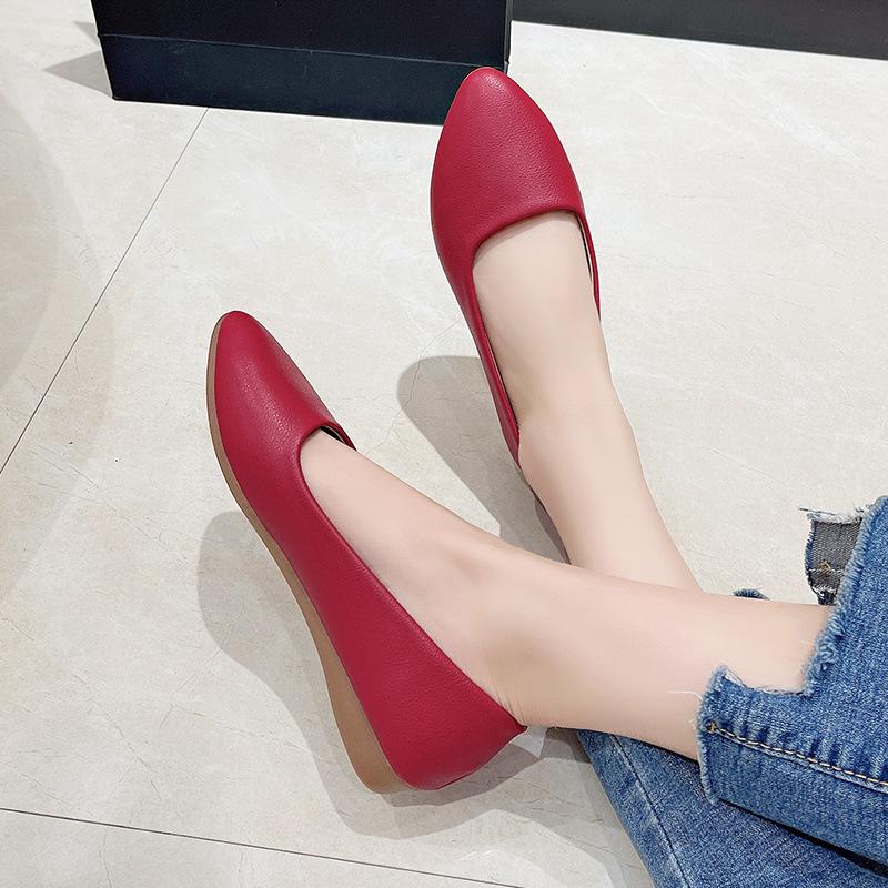 Non-slip and Wear-resistant Bottom Women's Single Shoes Soft Sole Soft Surface Mother Shoes Wedge Heel Work Shoes Flat Bottom Round Head Shallow Mout