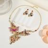 Vintage Colorful Crystal Butterfly Necklace Earrings for Women Rhinestone Weddings Banquet Party Jewelry Set