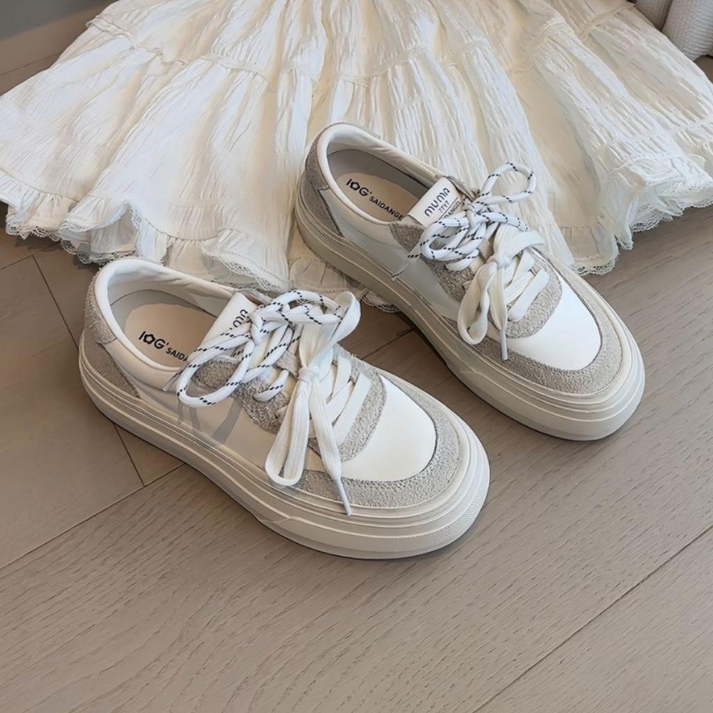 Platform Muffin Little White Shoes Women's 2025 Summer New Fashion Versatile Comfortable Sports Leisure Lightweight Lace-up Board Shoes