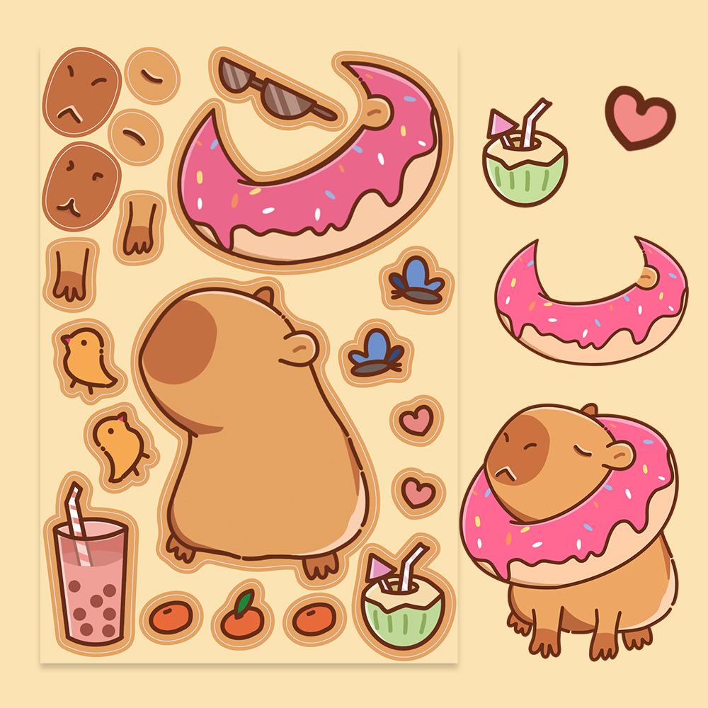 8Sheets Cute Capybara Puzzle Stickers Make-A-Face Assemble Funny Cartoon Decal Assemble Diy Jigsaw Children Boys Toys
