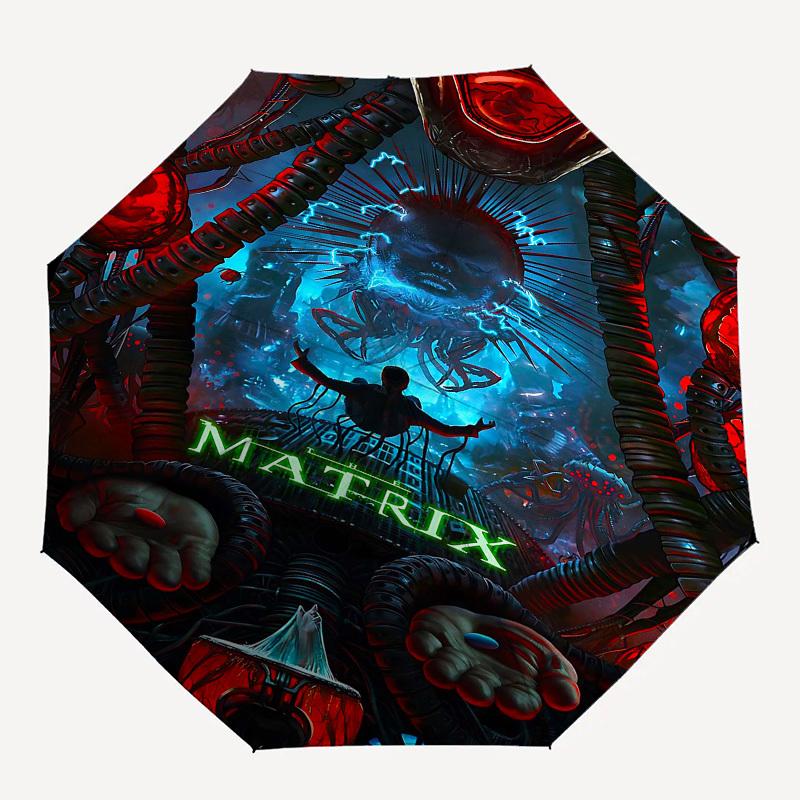 

1pc Matrix Reality Automatic Folding Umbrella - Compact 8-Rib Design, Durable Plastic & Iron1381L