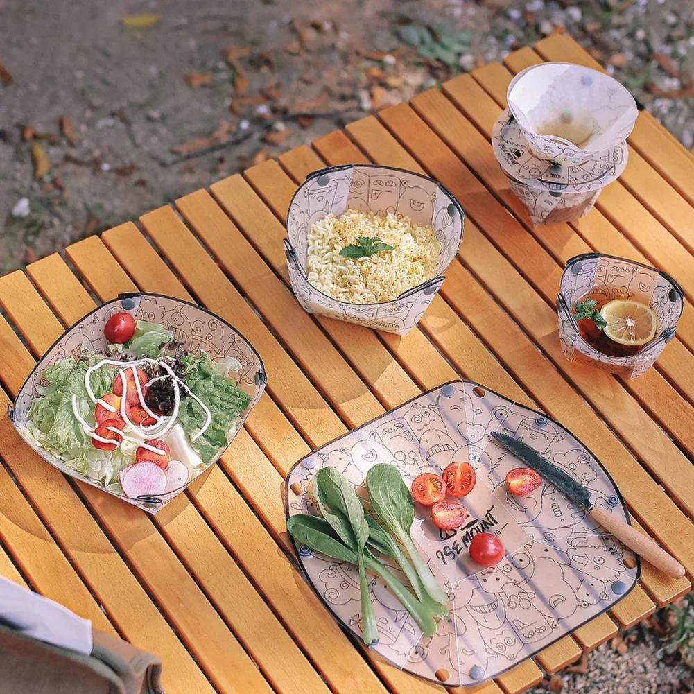 1-2PCS Portable Foldable Camping Tableware Lightweight Folding Bowl Plate Cup Filter Travel Chopping Board Food-Grade Tableware