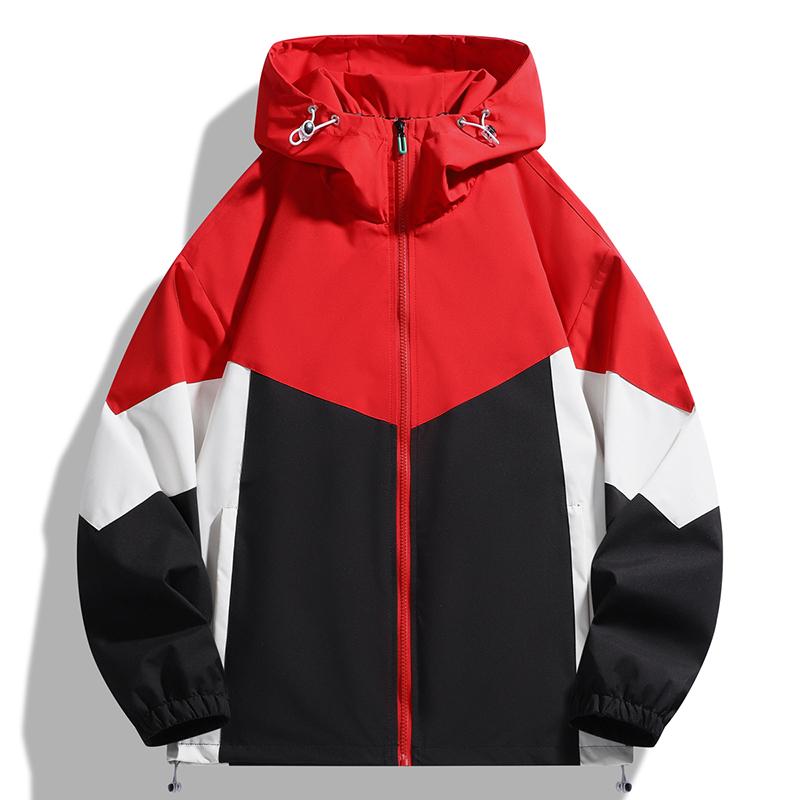 Kontrastfarbe Outdoor Winddichte Kapuzenjacke Herren Locker Sportjacke Jacke Windjacke
