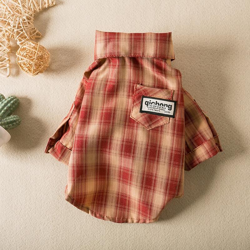 Pet Shirt Spring and Summer Thin Dog Shirt Plaid Breathable Sunscreen Small and Medium Dogs Puppy Two-legged Shirt Cat Clothes