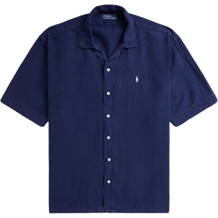 

Мужская льняная рубашка Polo Ralph Lauren однотонная с коротким рукавом темно-синяя MNPOWOV1N820897-410 M