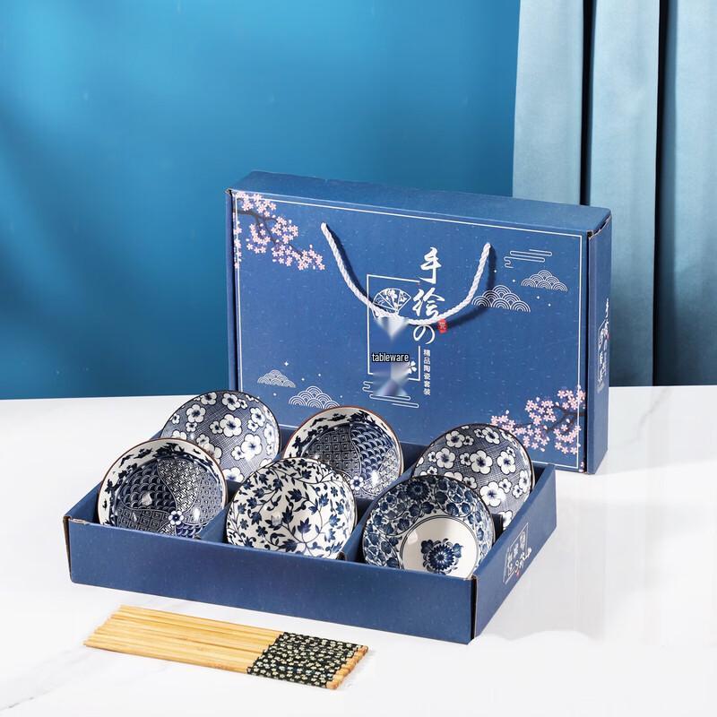 ZISIZ Hand-Painted Ceramic Bowl and Chopstick Gift Set
