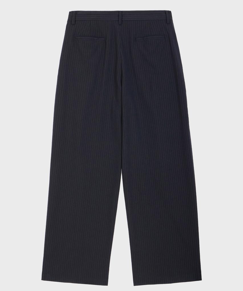 GLW Double-Pleat Wide Striped Slacks Navy