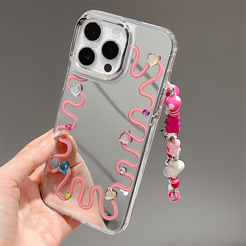 Zhitai iPhone 16 Case: Compatible with iPhone 15, Features 3-in-1 Mirror, Bracelet, and Diamond Decoration for 12 Pro Max, 14 Pro