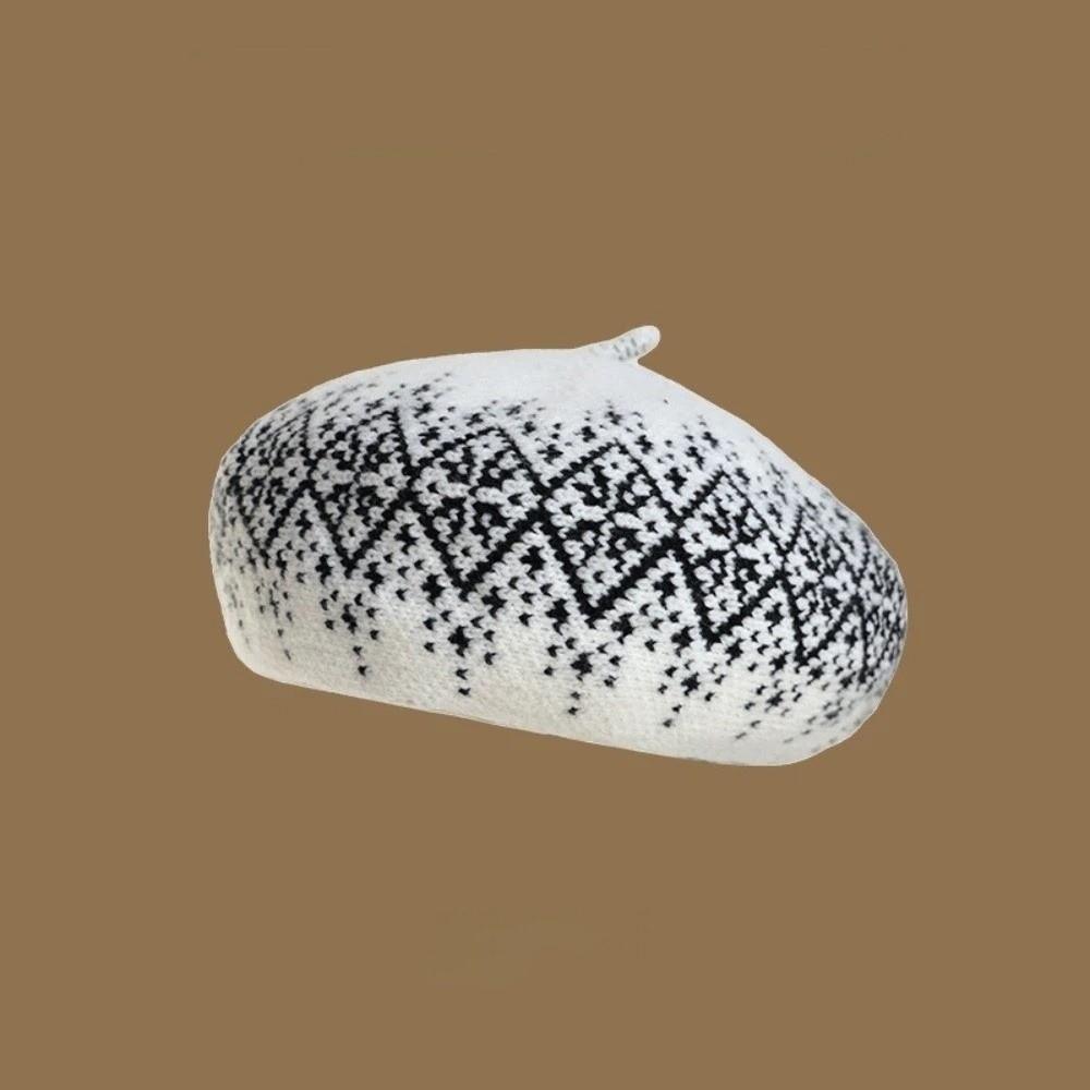 Keep Warm Beret Hat Retro Pattern Kintted Hat Retro Fashion Hat Autumn