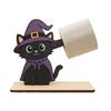 Black Cat Holiday Gift 2Pcs Halloween Paper Towel Holder, Cartoon Animal Tabletop Roll Dispenser, Wooden Funny Skeleton Decor Tissue Stand for Kitchen