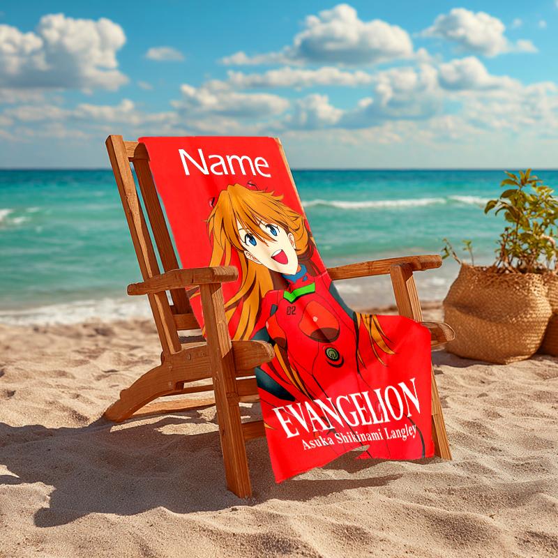 Personalized customized proof beach towel with Asuka Langley Soryu pattern - soft, absorbent, quick-drying, perfect swimming, camping&bathing