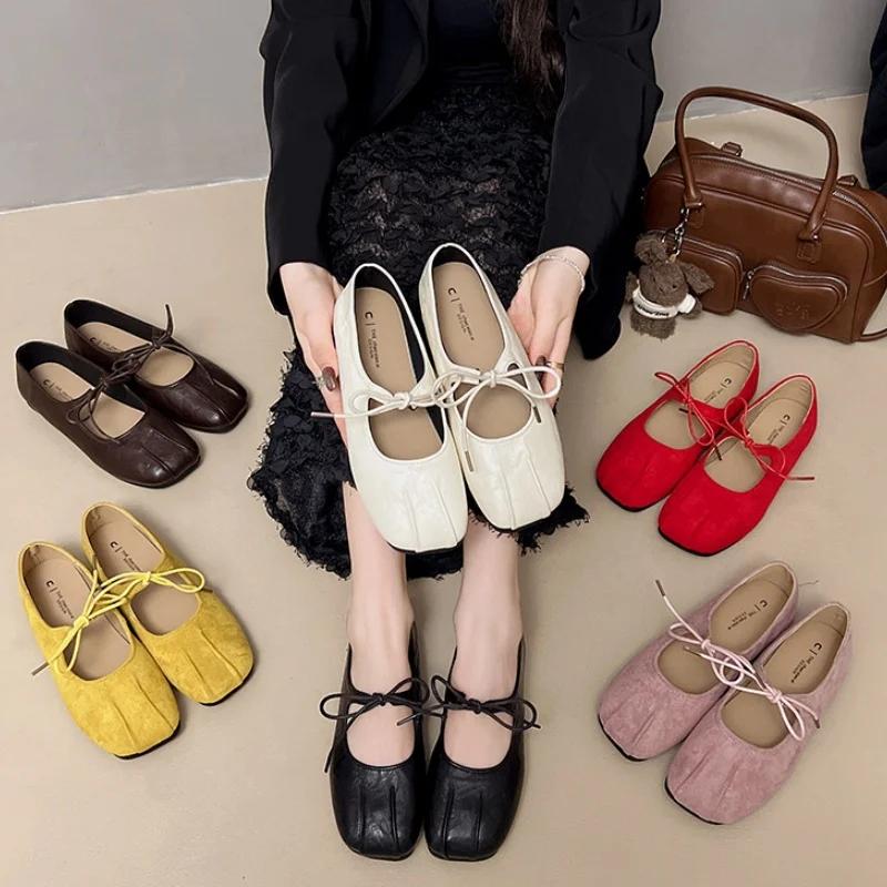 Fashion 2025 Spring Women Ballet Flats Shallow Mouth Shoes Butterfly-knot Casual Soft Sole Women Shoes Comfortable Leather Women Shoes