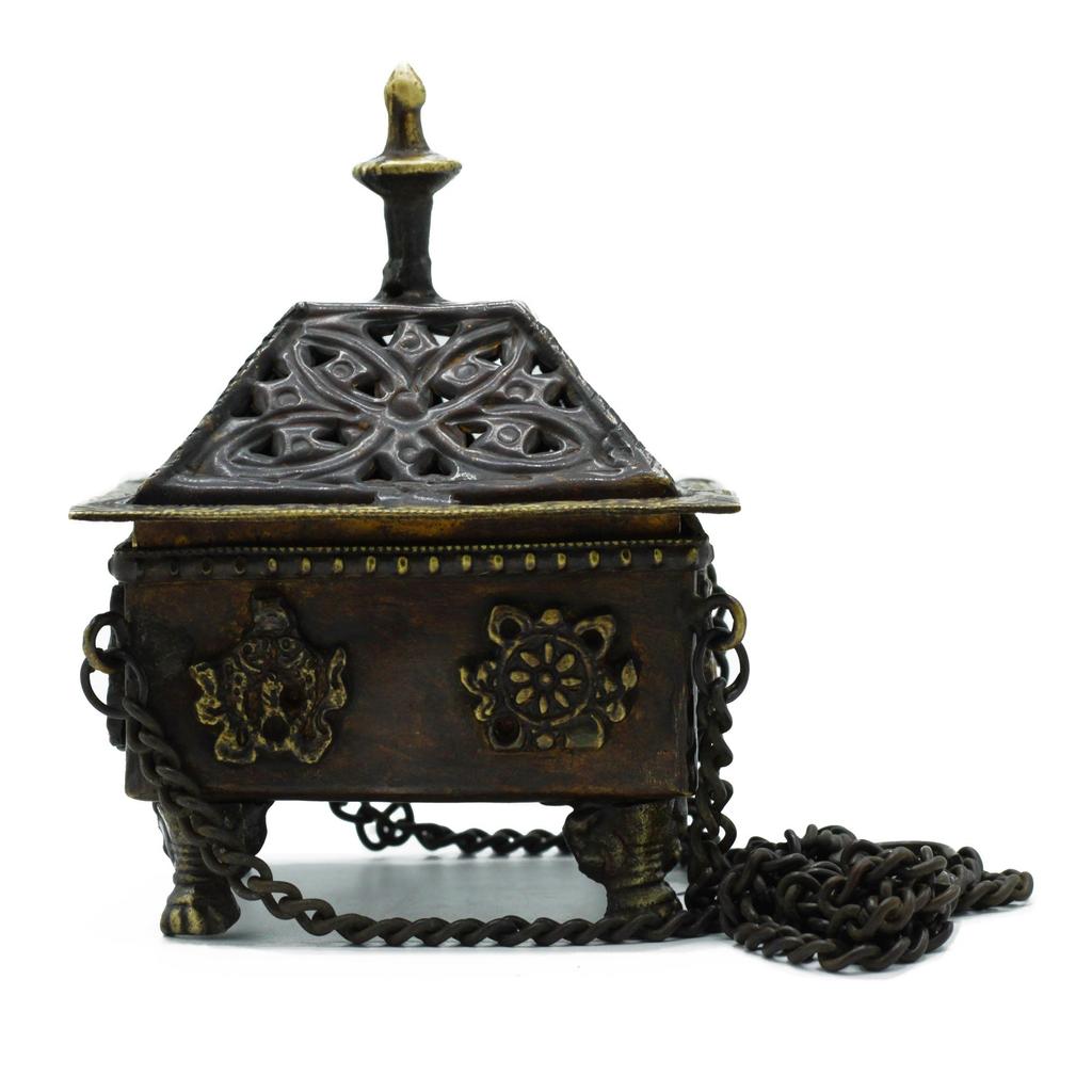 Incense Burner Tibetan Brass Hanging Eight Auspicious Symbols