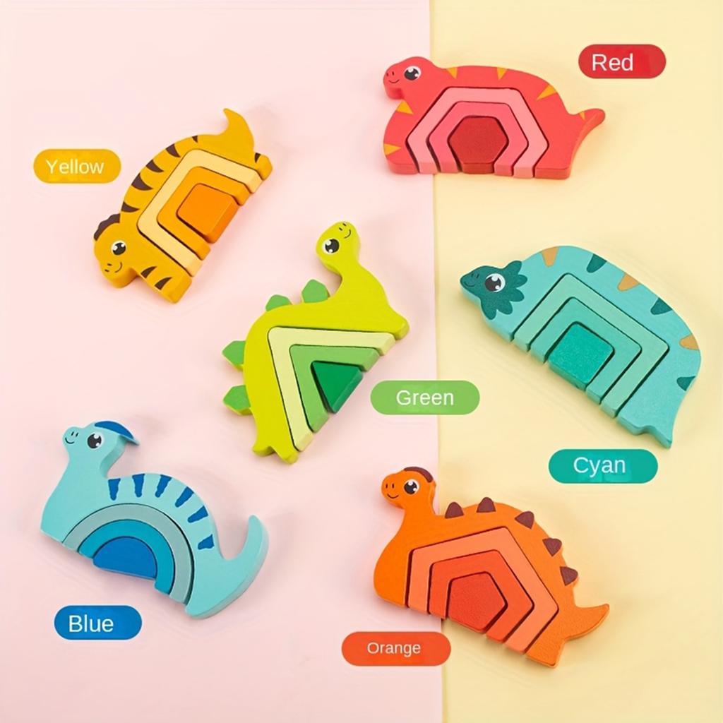 Wooden Dinosaur Shape Puzzle For Toddlers 3 To 5, Sorting & Stacking Toys For Baby Boys Girls, Shape Sorter And Color Sensory Educational Toys