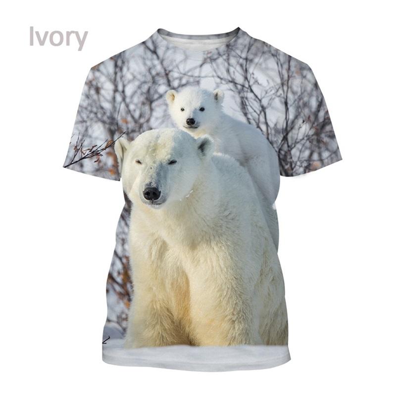 Full Print Animal Polar Bear Graphic T-Shirt For Men Summer Short Sleeve Oversized T Shirt Kids Tees Tops Clothes