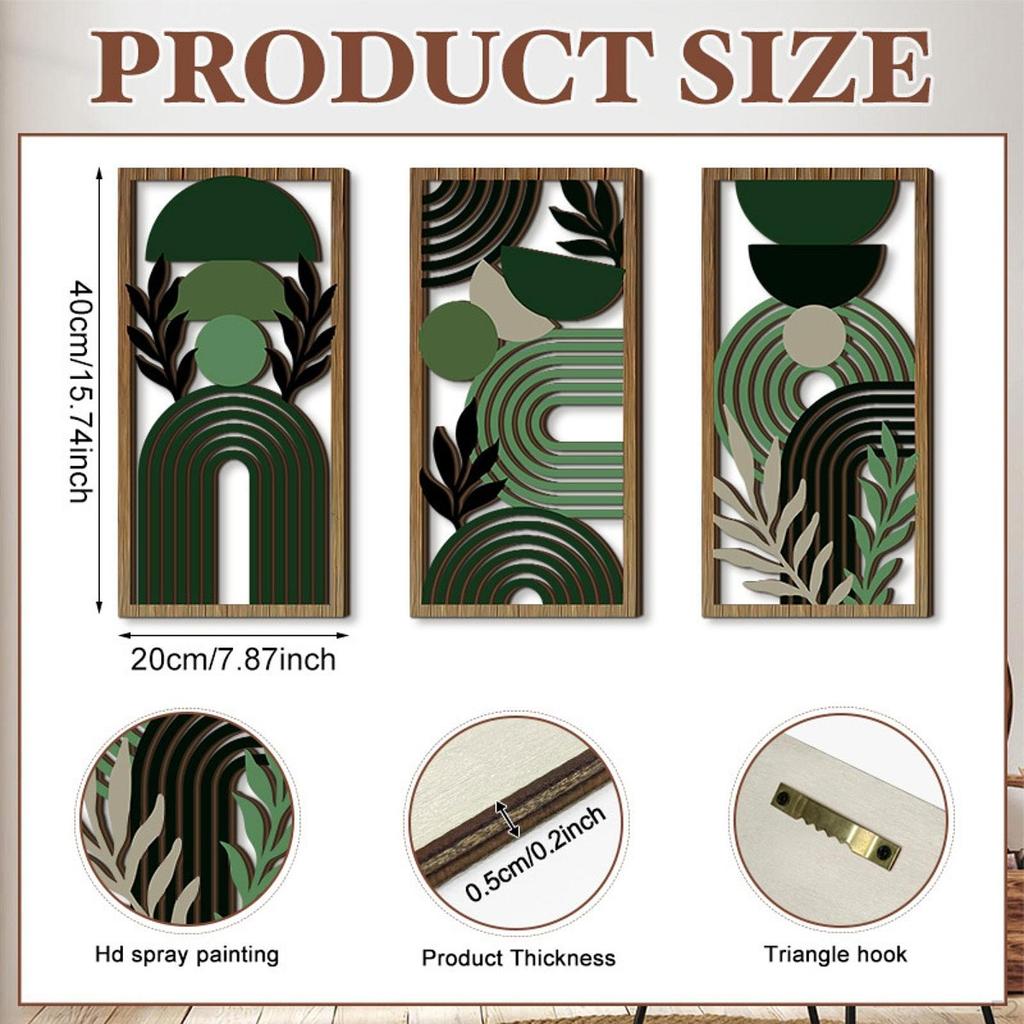 3Pcs Boho Abstract Wall Sculptures Panels, Geometric Wood Art Decor for Home Cabinet