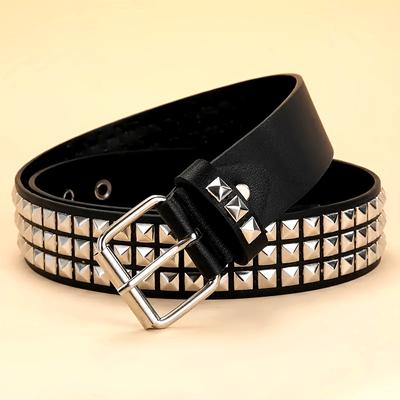 Punk Style Rivet Belt Set, Equipped with Stainless Steel Square Buckle, PU Panel Material, Male and Female Pyramid Rivet Decorat