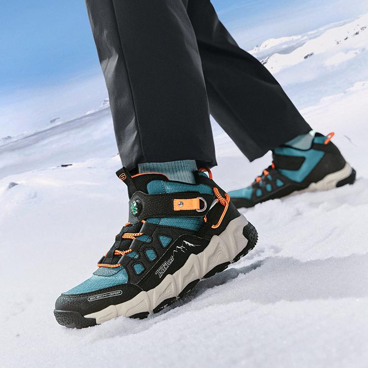 Skechers Kids Outdoor Boots Retro Trendy Versatile Velcro Short Plush Wear-Resistant Non-Slip Mid-Top Outdoor Shoes Kids Boots 405279L-BKMT