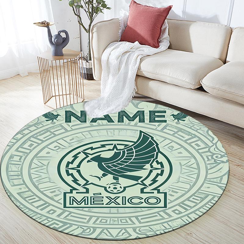 Custom Name,Mexico pattern round rug,Carpet Rug for Living Room Bedroom Playroom ,Non-slip Floor Mat,Holiday Gifts and Birthday Gifts.