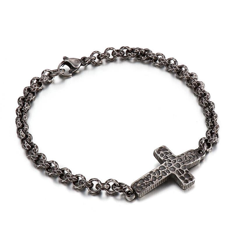 Korean Style Stainless Steel Cross Necklace & Men's Titanium Steel Bracelet Set
