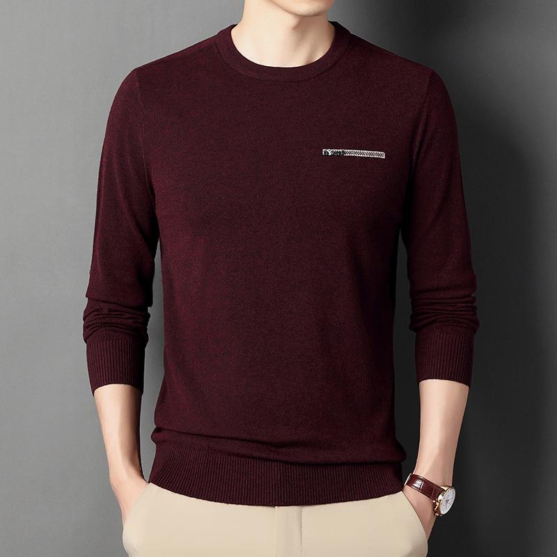 Young and Middle-aged Men's New Spring and Autumn Ferret Velvet Round Neck Long-sleeved Sweater Is Slim and Handsome