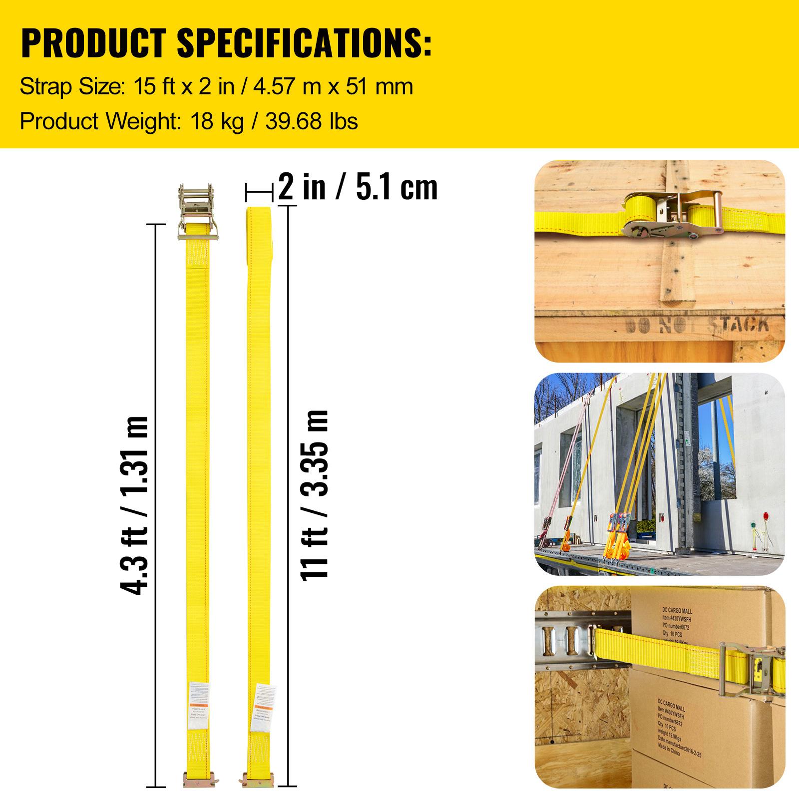 

SucceBuy E-Track Ratchet Strap 18 Pack 2 x15 E Track Straps 4400lbs Breaking Strength for Motorcycles Tire Trailer Loads Yellow