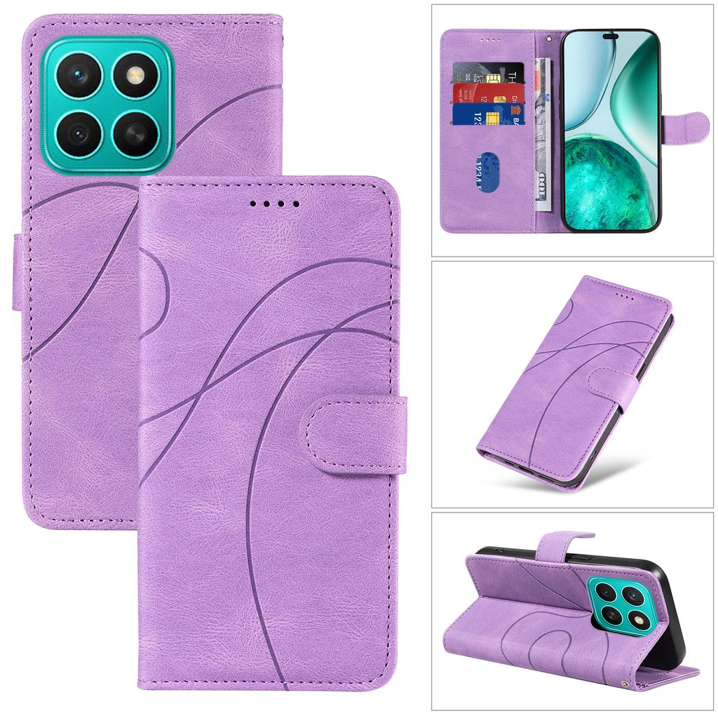 For Honor X8c 4G Wallet Case Leather Phone Cover Stand with Curved Line Design