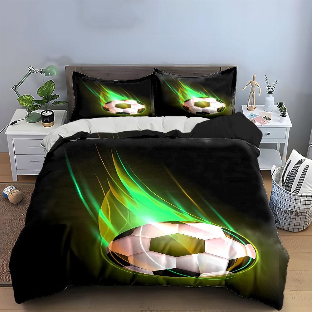 Soccer ball with flames. Bedding sets Duvet cover sets Duvet covers Pillowcases(1*Duvet Cover 2*Pillowcases without duvet insert)